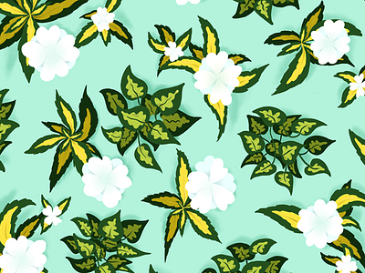 The Secret Garden 1 botanical digital painting floral flowers illustration leaves pattern teal wild