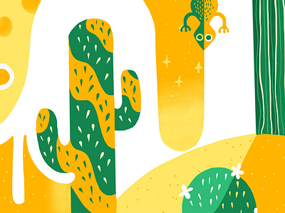 Cactus Dreams abstract cactus digital flowers green illustration lizard stars yellow