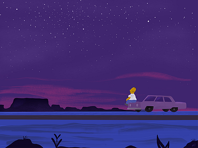 Mother Simpson contemplation desert fan art homer illustration night purple stars the simpsons