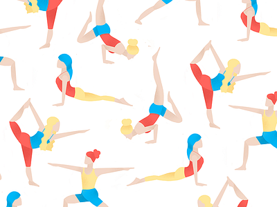 Yoga Gals art athletics digital girl health illustration pattern stretch women yoga