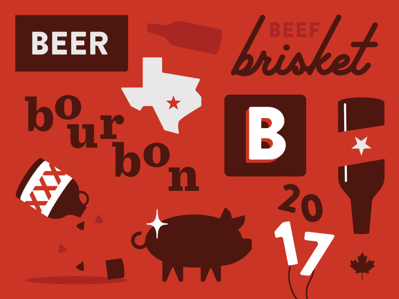 SXSW 2017 southern bourbon red pattern illustration brisket pig beer canada austin bbq sxsw
