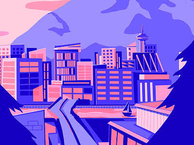 Summer in Vancouver blue cityscape illustration landscape pink summer vancouver