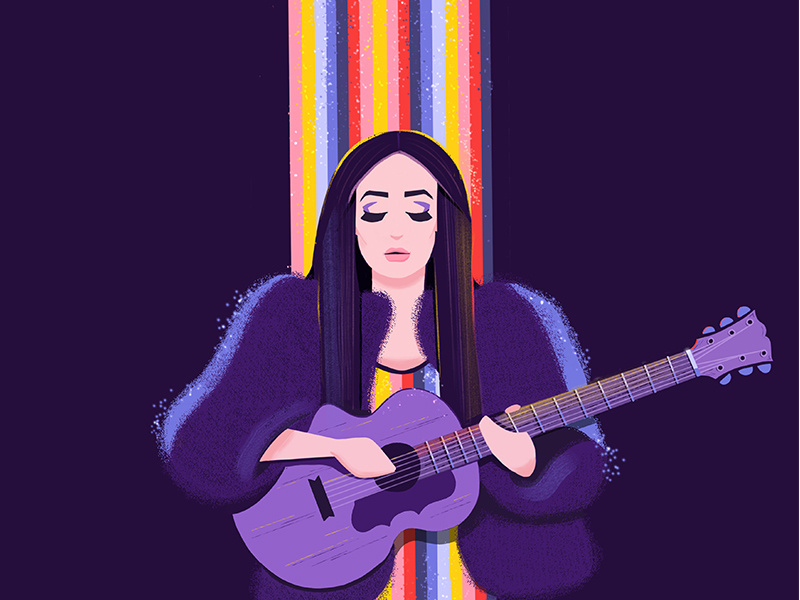 Kacey Musgraves colourful digital painting character illustration fan art concert guitar spotlight purple rainbow kacey musgraves