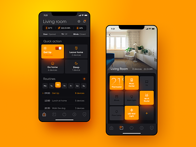 Smart Home App • Dark theme app black clean dark theme design ios mobile app orange smart technology smarthome ui ui design ux ux design warm