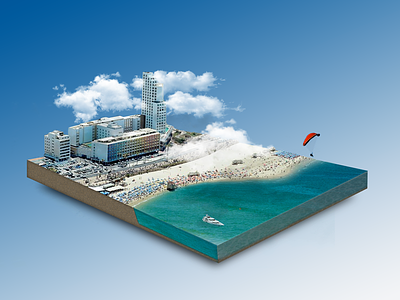 A slice of TLV 3d beach city scape cloud israel ocean photoshop retouch sky tel aviv tlv travel