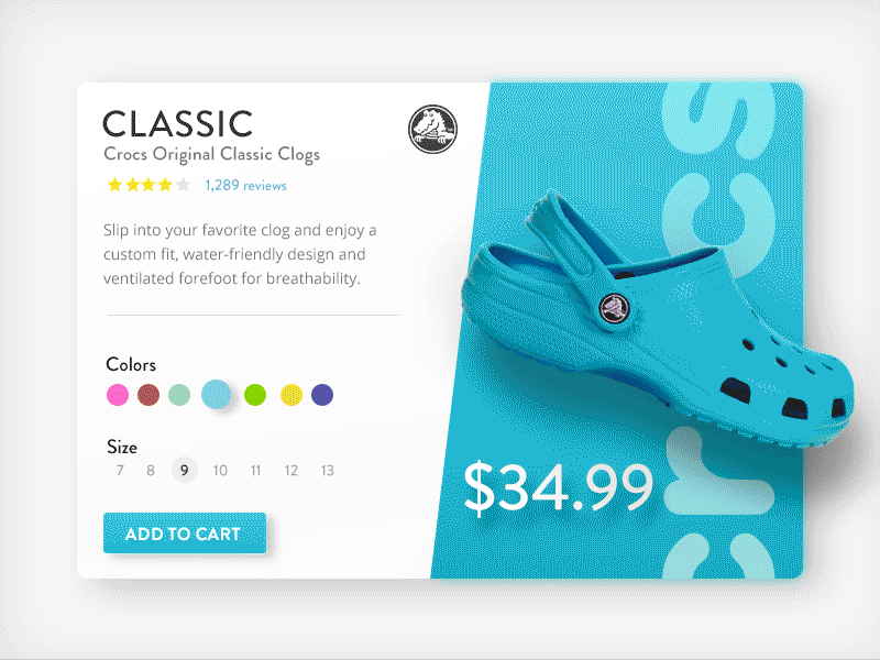 Crocs Product Card Concept crocs design layout nike product shoe ugly ui ux web