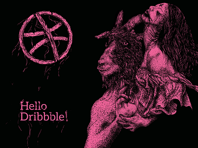 Hello Dribbble! dark design hell hello illustration pointillism satan vector