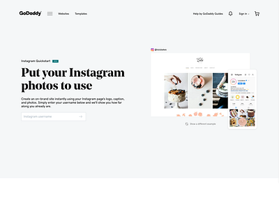 GoDaddy Instagram Quickstart hackathon landing page