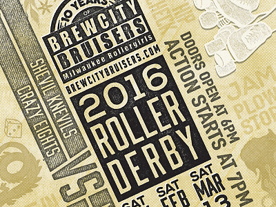 Brewcity Bruisers 2016 Campaign Posters advertising athletic event illustration letterpress milwaukee poster print roller derby texture women