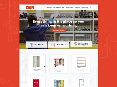 Lyon :: Homepage cabinets e commerce homepage industrial lockers product shelving shop ui ux web web design