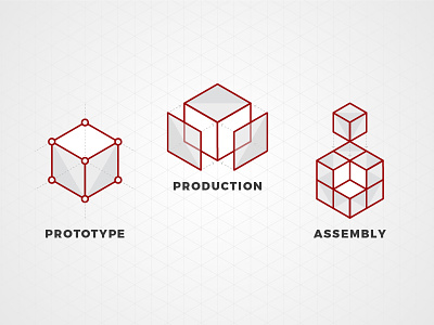 High Tech Machinists :: Custom Icons assembly cube grid icons illustration isometric machinist perspective production prototype