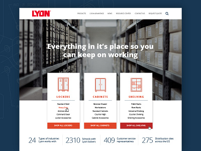 Lyon :: Homepage Option 3 cabinets drawers e commerce lockers shelving storage storage solutions ui ux web web design