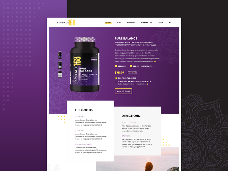 Formula168 :: Product Page benefits directions product ship supplement ui ux vitamins web web design