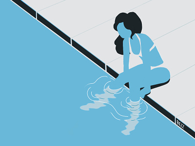 Poolside Blues blue design girl graphic illustration pool poster poster art summer