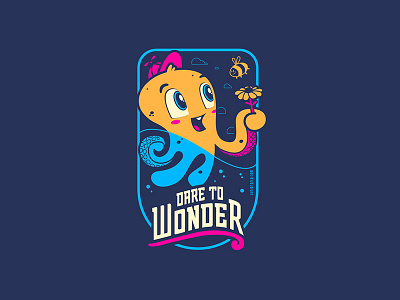 Dare to wonder badge bee design flower graphic illustration octopus sea vector wonder