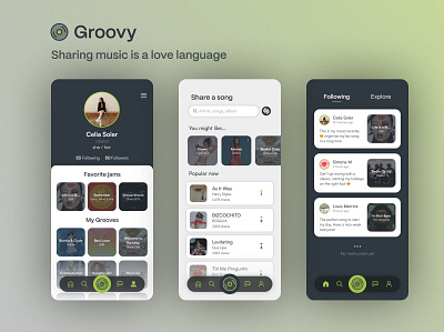 Groovy App - Share and Find Music app app design design mobile mobile app ui ui design ux ux design