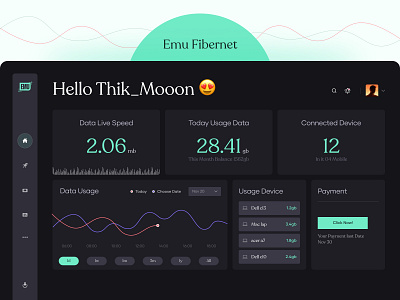 Emu Fibernet APP animation black design branding clean design dark design dashboard design fibernet graphic design logo trending typography ui uiux web