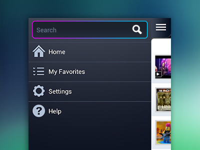 Mobile sidebar menu android blue icons menu mobile purple sidebar