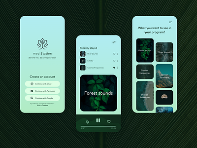 mediStation - Be Here now. aesthetic app design idea inspiration meditation mindfulness mobile app moodboard ui