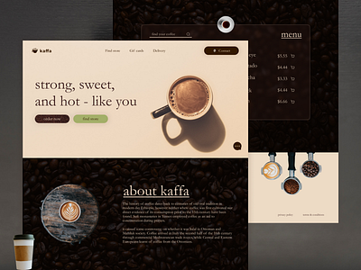 Kaffa - coffee shop webapp aesthetic brown coffee dark design idea inspiration landing shop ui