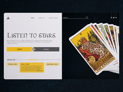 Listen to stars - witchery web app aesthetic design horoscop idea inspiration landing parallel taro ui zodiac