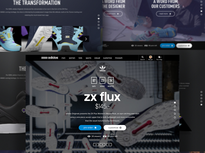 Adidas product launch detail page (concept) adidas e commerce full page landingpage launch minimal parallax shop