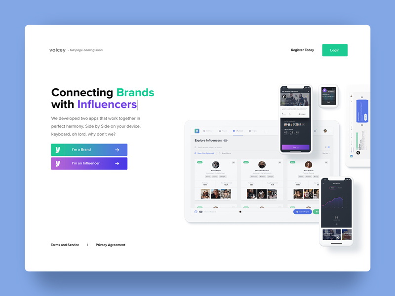 Temporary Landing saas tool platform influencers app page website landing voicey