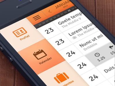 Taskmanager Concept Mobile app calender concept followilko icons iphone5 menu mobile navigation nl orange retina ui ux