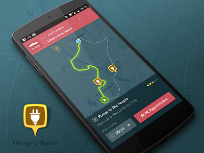 Selecting route with charging station e car energy map mobile navigation