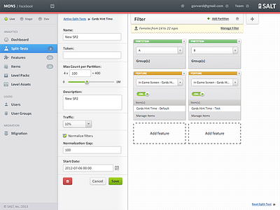 A/B Test creator, Game Level editor