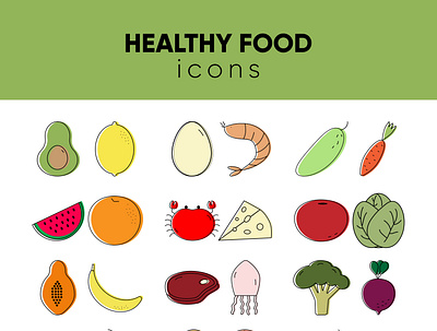 Healthy food icons branding design graphic design illustration illustrator logo motion graphics vector