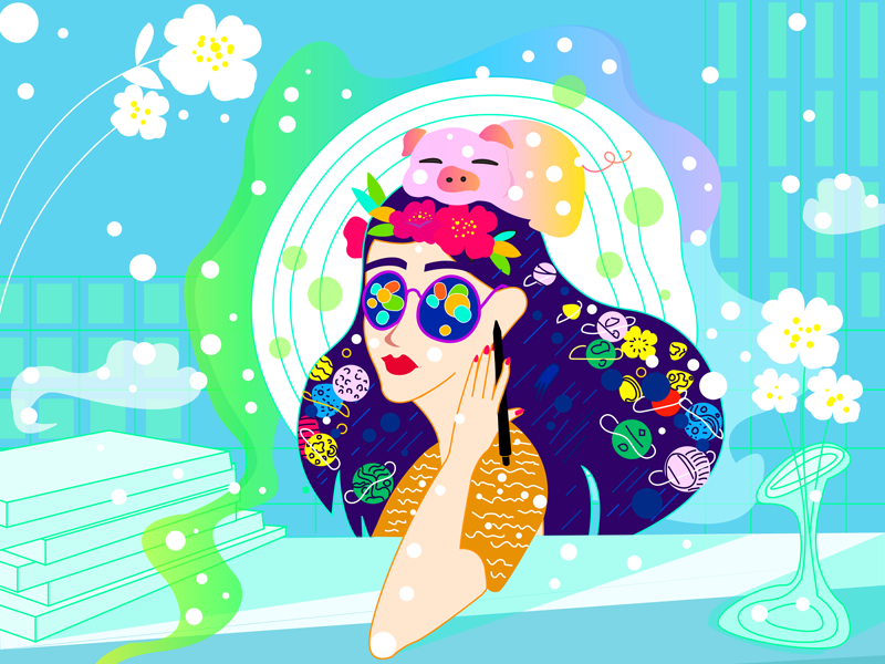 Let life be beautiful like summer flowers space girl typography design flowers illustration