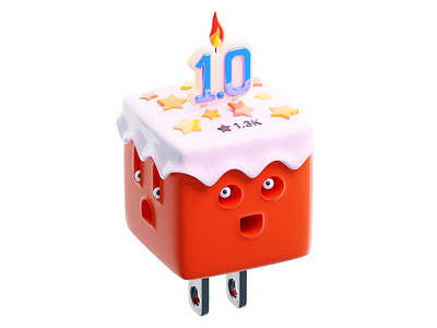 AnyCable 3d blender cake candle character cream illustration plastic render stars