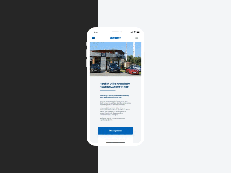 Homepage UI - Zückner GmbH 20119 trend app design app design icon ui web ios guide app designer car dealer clean clean ui creative dailyui home homepage ios iphone mockup product trendy design ui uidesign uiux zückner