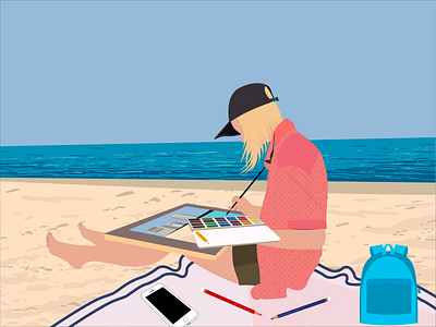 Sea, summer. artist bag blue girl graphic design identity illustration iphone paints pencil picture sand sky summer summer camp summertime vector