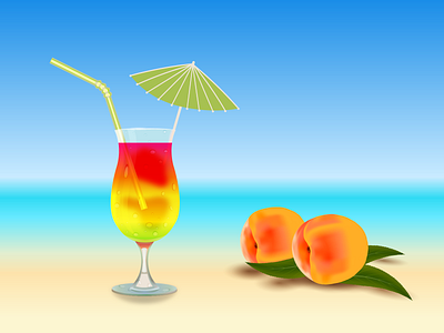Glass and peaches blue cocktail glass glass jar graphic design green illustration peaches straw umbrella vector yellow