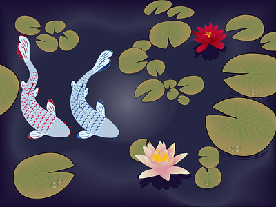 Fishes in the pond ai fishes graphic design identity illustration pond vector water lilies