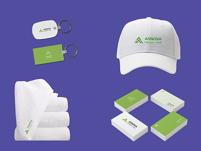 Identity for Fitness club Asnova brand branding business card cap graphic design green identity keychain logo logotype pattern towel vector visual design