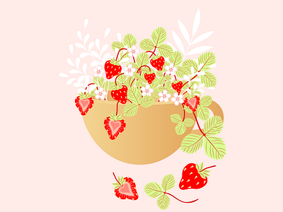 Strawberries in a cup graphic design green identity pattern red vector