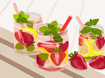 Strawberries in a jar a jar graphic design identity illustration lemon mint strawberries vector yum yum!