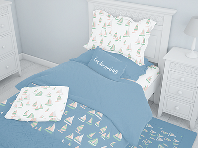 Bed linen design boats branding graphic design identity illustration linens pattern pillow blanket bed sheet vector