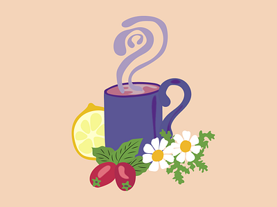 Tea chamomille cup graphic design identity illustration lemon rose hip tea vector