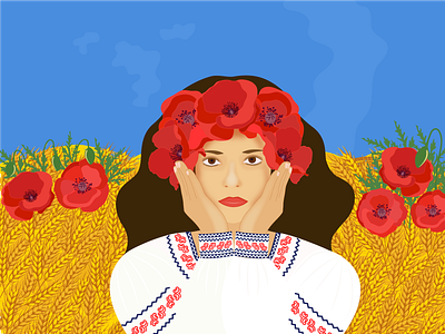 Ukraine blue sky branding girl graphic design identity illustration poppies ukraine vector vyshivanka wheat