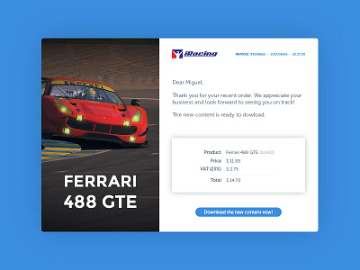 Daily UI #017 - Email Receipt dailyui email invoice iracing racing receipt ui user interface ux