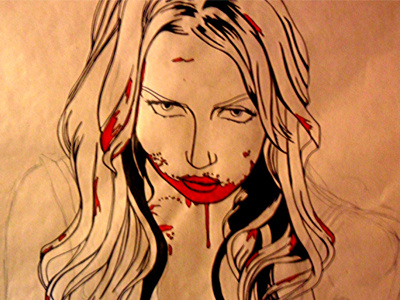 Consumer in progress art blood buy consume girl hand handmade made manchester sneak street streetart wheatpaste zombie