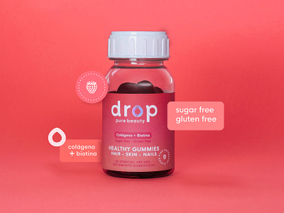 Drop Pure Beauty brand color design editoral foil gummy healthy label label design lifestyle logo pink print