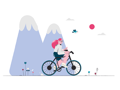 Cycling in nature cycling girl illustration illustrator mountains nature