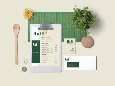 RAB visual Identity bar brand branding design green identity illustration logo restaurant stationary typography vector