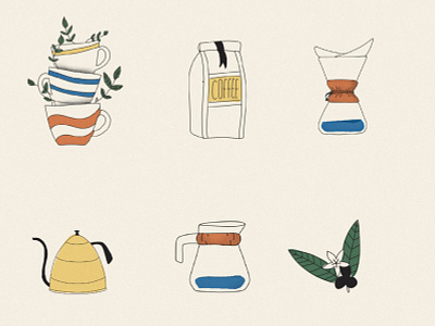 coffee illustrations beans branding cafe chemex coffee coffee bean coffee shop cups icons iconset illustration illustrations illustrator cc leafs logo pourover vector