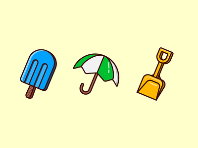Summer Icons 01 cartoon ice icons lines parasol pop popsicle shovel summer sun trowel umbrella